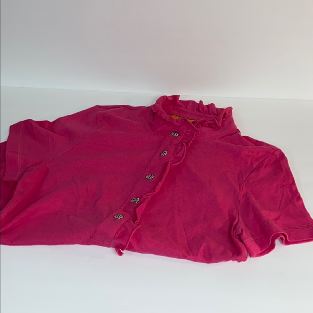 Tory Burch ruffle collar pink polo